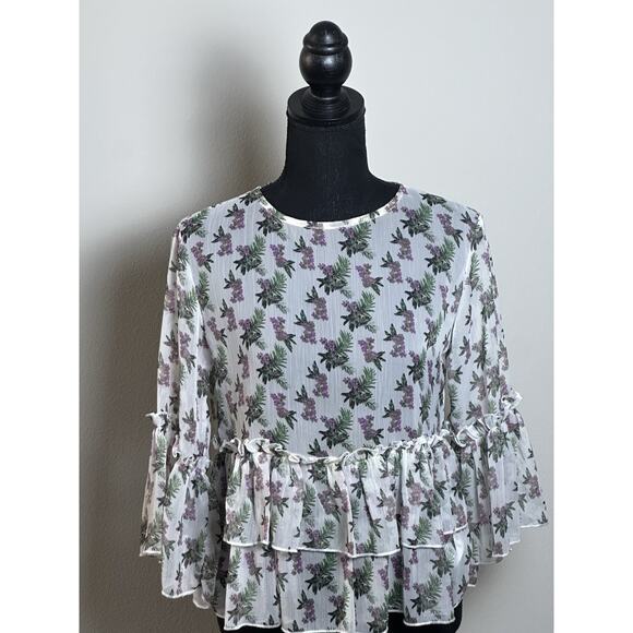 Buffalo David Bitton Women's Floral Print Top Size S Boho Flare Sleeve Top - Picture 1 of 16